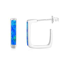 Halbe Creolen 925 Sterling Silber Blau Creolen-Opal Ohrringe Created Weiß Opal Kleine Huggie Creolen Ohrringe Schmuck Geschenk für Frauen Kinder von REDSUN