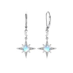 Moonstone Earrings Women 925 Sterling Silver Star Earrings Moonstone Drop Earrings Rainbow Moonstone Jewellery for Women Daughter Girls (Moon Drop Ear von REDSUN