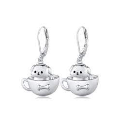 REDSUN Cup Ohrringe 925 Sterling Silber Hund Cup Ohrringe Hund Hanging Leverback Ohrringe Schmuck Geschenke für Frauen Mädchen Kinder Geburtstag von REDSUN