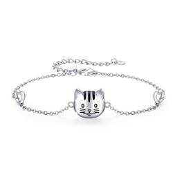 REDSUN Damen Katzen Armband, Sterling Silber Armband, Katze Armband Charm, Verstellbares Sterling Silber Armband Mädchen Damen Schmuck… von REDSUN