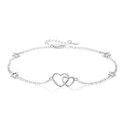 REDSUN Fußkettchen für Damen 925 Sterling Silber Heart Fußkettchen Anklet Bracelet Women's Star Ankle Verstellbar Jewellery Anklet for Girls Mother,Fußkettchen für Frauen,Fußkettchen Herz von REDSUN