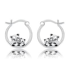 REDSUN Panda Ohrringe 925 Sterling Silber Panda Creolen Ohrringe Silber Huggie Ohrringe Niedlicher Panda Creolen Schmuck Geschenke für Frauen Mädchen Tochter von REDSUN