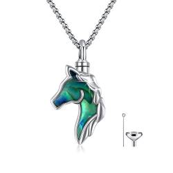 REDSUN Pferde-Urnen-Halskette 925 Sterling Silber Abalone Muschel Urnen Kette Pferd Medaillon Halskette Feuerbestattung Urne Anhänger Geschenk für Ehemann, Bruder, Vater von REDSUN