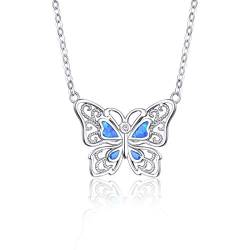 REDSUN Schmetterling Kette Sterling Silber Damen Opal Halskette Schmetterling Anhänger Geburtstags Geschenk für Sie Frau Freundin Mama Valentinstag Weihnachten Muttertags von REDSUN