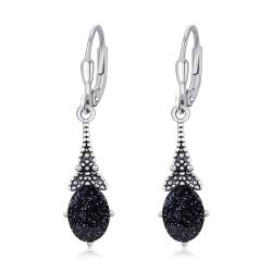 Retro Teardrop Tropfen Ohrringe 925 Sterling Silber hängend mit Obsidian Ohrringe Vintage Tropfen Ohrringe Bohemian Ethnic Schmuck Geschenke für Sie Frauen von REDSUN