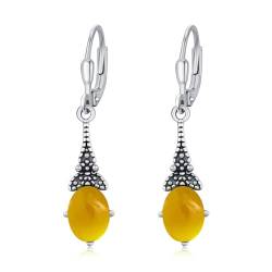 Retro Teardrop Tropfen Ohrringe 925 Sterling Silber hängend mit orange Geburtsstein Ohrringe Vintage Tropfen Ohrringe Bohemian Ethnic Schmuck Geschenke für Sie Frauen von REDSUN