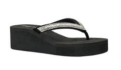 Damen Strass Sandalen Plateau T-Strap Jewel Sandalen High Wedge Flip Flops, Schwarz (Edelstein [schwarz]), 38 EU von REDVOLUTION