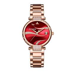 REEF TIGER Damen Rotes Zifferblatt Rotgold Luxus Mode Diamant Automatikuhren Mit Edelstahlarmband RGA1589 (RGA1589-PRRS) von REEF TIGER