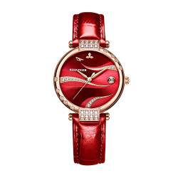 REEF TIGER Damenmode Automatik Diamanten Roségold Gehäuse Uhrentag Rotes Zifferblatt mit Leder RGA1589 (RGA1589-PRRC) von REEF TIGER