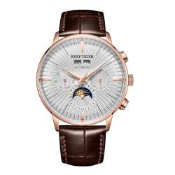 REEF TIGER Fashion Moonphase Complete Calendar Leather Strap Automatic Watch for Men Luminous Classic Mechanical Watch RGA8215, Rga8218-pws, Armband von REEF TIGER