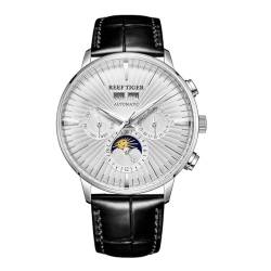 REEF TIGER Fashion Moonphase Complete Calendar Leather Strap Automatic Watch for Men Luminous Classic Mechanical Watch RGA8215, Rga8218-ywb, Armband von REEF TIGER