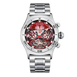 REEF TIGER Sportuhr für Herren Skelett Automatik Uhr Leuchtendes Stahlarmband Uhren RGA703, Rga703-yry, Armband von REEF TIGER
