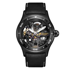 REEF TIGER Top-Marke Luxus-Skelett automatische mechanische Uhr für Herren Stahl Sport Herren Leder Armbanduhren RGA70S7-2 (RGA70S7-2-BBL) von REEF TIGER