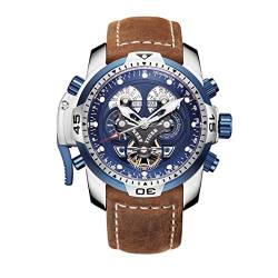 Reef Tiger RGA3503 Militär-Uhren für Herren, Edelstahl, blaues Zifferblatt, Sport-Automatik-Uhren von REEF TIGER