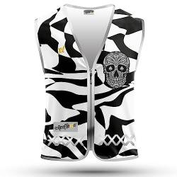 REEFLEXX Warnweste Damen Sicherheitsweste, erhöhte Sichtbarkeit im Straßenverkehr, Joggen, Fahrrad oder Auto, Black White Skull, Größe M/L von REEFLEXX