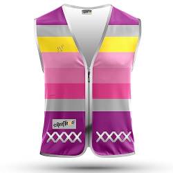 REEFLEXX Warnweste Damen Sicherheitsweste, erhöhte Sichtbarkeit im Straßenverkehr, Joggen, Fahrrad oder Auto, Pink Stripes, Größe M/L von REEFLEXX