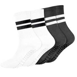 REEKNOKOL 2 Paar Yoga-Socken mit Griffen, rutschfeste Pilates-Socken, lange Griffsocken für Damen und Mädchen, Zuhause, Fitnessstudio, Sport, Workout, Fitness (weiß und schwarz) von REEKNOKOL