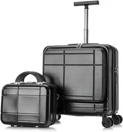 REEKOS Kabinenkoffer Koffer Rollkoffer 2-teilige Sets Spinner 18-Zoll-Koffer, Mit Teleskopgriff, 14-Zoll-Kosmetikkoffer Reisekoffer Handgepäck (Color : Black, Size : 14+18in) von REEKOS