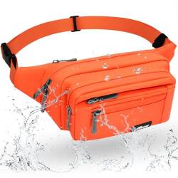 REETEE Bauchtasche Gürteltasche für Damen und Herren Wasserdicht Hüfttasche mit 5 Taschen, Brustbeutel Sport Tasche für Outdoor Reise Wandern Hundetraining(A-orange) von REETEE