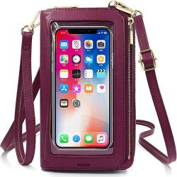 REETEE Damen Handy Umhängetasche PU Leder RFID Schutz Geldbörse Damen Handytasche zum Umhängen Touchscreen Handy Schultertasche Crossbody kleine Handy Tasche für Handy unter 7 Zoll (Rotwein) von REETEE