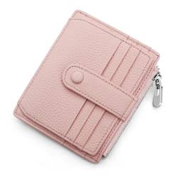 REETEE Geldbörse Damen Herren Klein Echtes Leder Kreditkartenetui RFID Schutz Geldbeutel Damen Kartenetui mit Münzfach, Mini Männer Portemonnaie 14 Kartenhalter Slim Wallet Geschenkbox (Rosa) von REETEE