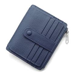 REETEE Geldbörse Damen Herren Klein Echtes Leder Kreditkartenetui RFID Schutz Geldbeutel Damen Kartenetui mit Münzfach, Mini Männer Portemonnaie 14 Kartenhalter Slim Wallet Geschenkbox (blau) von REETEE