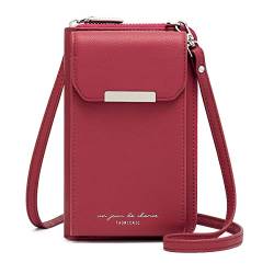 REETEE Handytasche zum Umhängen Damen Handy Umhängetasche mit Geldbörse PU Leder Handy Schultertasche Damen Geldbeutel Klein Crossbody Tasche Handy mit Kartenfächer Passt Handy unter 6,5" (rot) von REETEE