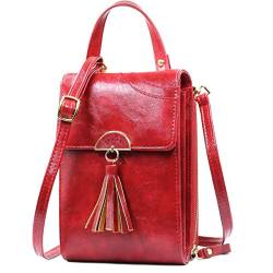 REETEE Kleine Umhängetasche, Damen, Retro, PU-Leder, Handytasche, Damen, Geldbörse, mit Kartenfach, Mini-Handtasche mit verstellbarem Schultergurt und vielen Taschen, rot, S, Retro von REETEE