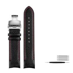 Litschi-Korn-Armband mit gebogenem Ende for Casio for EDIFICE for EQB-800BL for EQB500 for EQB501 for EQB900 Lederarmband 22 mm (Color : Black red Black B, Size : EQB 500) von REFKIT