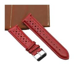 REFKIT 18mm 19mm 20mm 22mm 24mm Leder Uhrenarmband Porös Atmungsaktiv Retro Armband Rot Schwarz Handgefertigtes Armband (Color : Red, Size : 24mm) von REFKIT