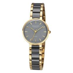 REGENT Damen-Armbanduhr Keramik Goldfarben/Grau 12211130 von REGENT