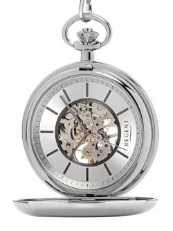 REGENT Taschenuhr mit Kette ⌀51mm Uhrwerk skelttiert Mineralglas P-769 von REGENT