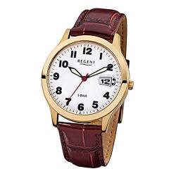 Regent Armbanduhr Herrenuhren mit Lederband-Kollektion Herren-Uhr mit Leder-Armband braun analoges Quarzwerk D1URF789 von REGENT