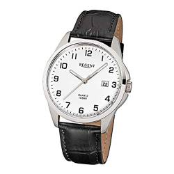 Regent Armbanduhr Herrenuhren mit Lederband-Kollektion Herren-Uhr mit Leder-Armband schwarz analoges Quarzwerk D1URF913 von REGENT