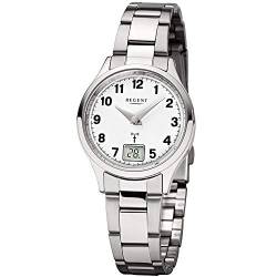 Regent Damen-Armbanduhr Elegant Analog-Digital Edelstahl-Armband silber Funkuhr-Uhr Ziffernblatt weiß URFR193 von REGENT