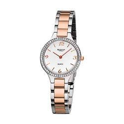 Regent Damen-Armbanduhr Elegant Analog Edelstahl-Armband silber rosegold Quarz-Uhr Ziffernblatt weiß URF1064 von REGENT