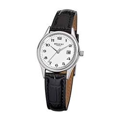 Regent Damen-Armbanduhr Elegant Analog Leder-Armband schwarz Quarz-Uhr Ziffernblatt weiß URF833 von REGENT