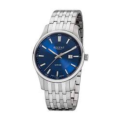 Regent Herren-Armbanduhr Analog Quarz One Size, blau, Silber von REGENT
