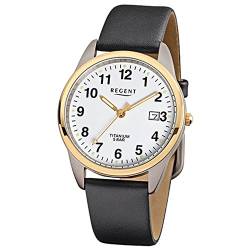 Regent Herren-Armbanduhr Elegant Analog Leder-Armband schwarz Quarz-Uhr URF687 von REGENT