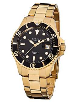 Regent Herren-Armbanduhr Elegant Analog Stahl ionenplattiert gold-Armband gold Quarz-Uhr URF370 von REGENT