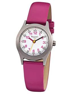 Regent Kinder-Armbanduhr Elegant Analog Leder-Armband pink Quarz-Uhr Ziffernblatt weiß URF946 von REGENT