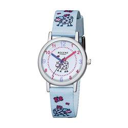 Regent Kinder-Armbanduhr Elegant Analog Textil Stoff-Armband hellblau Quarz-Uhr Ziffernblatt hellblau URF1133 von REGENT