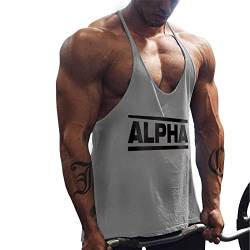 REIGEE Tank Top Herren Sommer Ärmelloses Muskelshirt Training Achselshirts Stringer Fitness Trägershirt Grau M von REIGEE