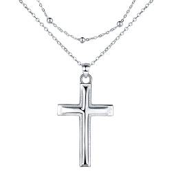 REIOT Kreuz Kette Damen 925 Sterling Silber Doppel Layered Halskette, Valentinstag Muttertag Geburtstag Geschenk, verstellbar 45+5cm von REIOT