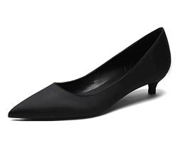 Damen Kätzchen Low Heels Satin Pumps Mode Elegante Zehenspitze Büro Pump Schuhe Schwarz 38 EU von REKALFO