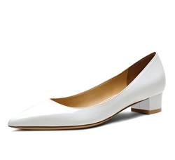 Damen Slip On Spitz Zehe Patent Block High Mid Heel Pumps Schuhe Weiß 34 EU von REKALFO