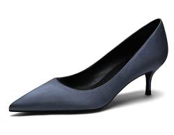 Damen Stiletto Low Mid Heels Pumps Mode Spitz-Toe Slip on Schuhe Blau 34 EU von REKALFO