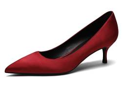 Damen Stiletto Low Mid Heels Pumps Mode Spitz-Toe Slip on Schuhe Weinrot 37 EU von REKALFO