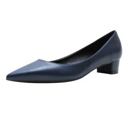 Klassische weiche Low Heels Chunky Pumps für Damen Spitzer Zehenslip auf matten Pump Schuhen Dunkelblau 38 EU von REKALFO