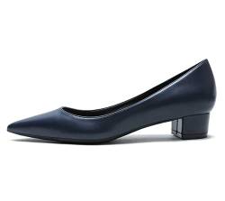 Klassische weiche Low Heels Chunky Pumps für Damen Spitzer Zehenslip auf matten Pump Schuhen Dunkelblau 39 EU von REKALFO